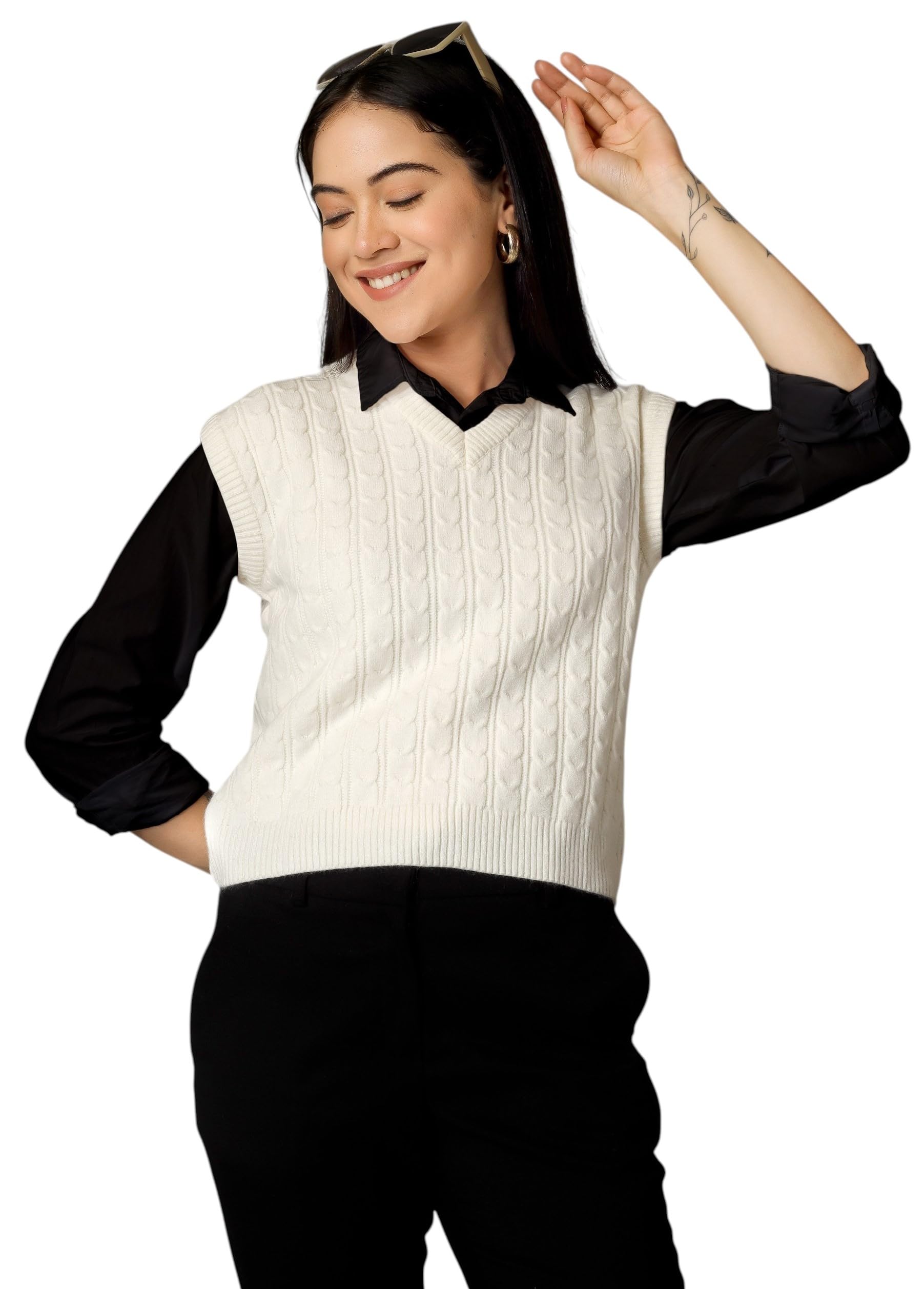 dreamdiva Women’s Korean Aesthetic V-Neck Sleeveless Knit Sweater Vest – Classic Pullover Top for Casual, Layered & Kpop Style Outfits-picture-54