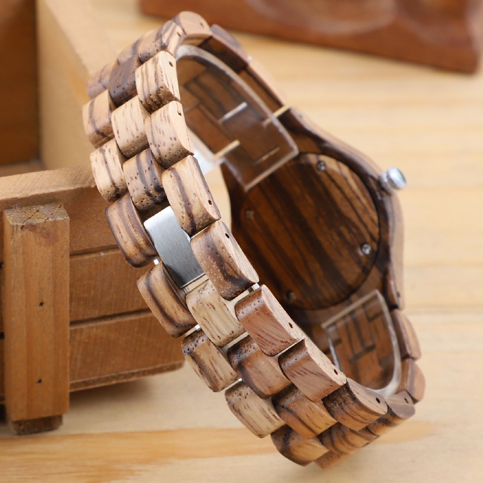 Tiong Orologio da donna in legno di bambù, colorato, analogico, al quarzo, regolabile, leggero
