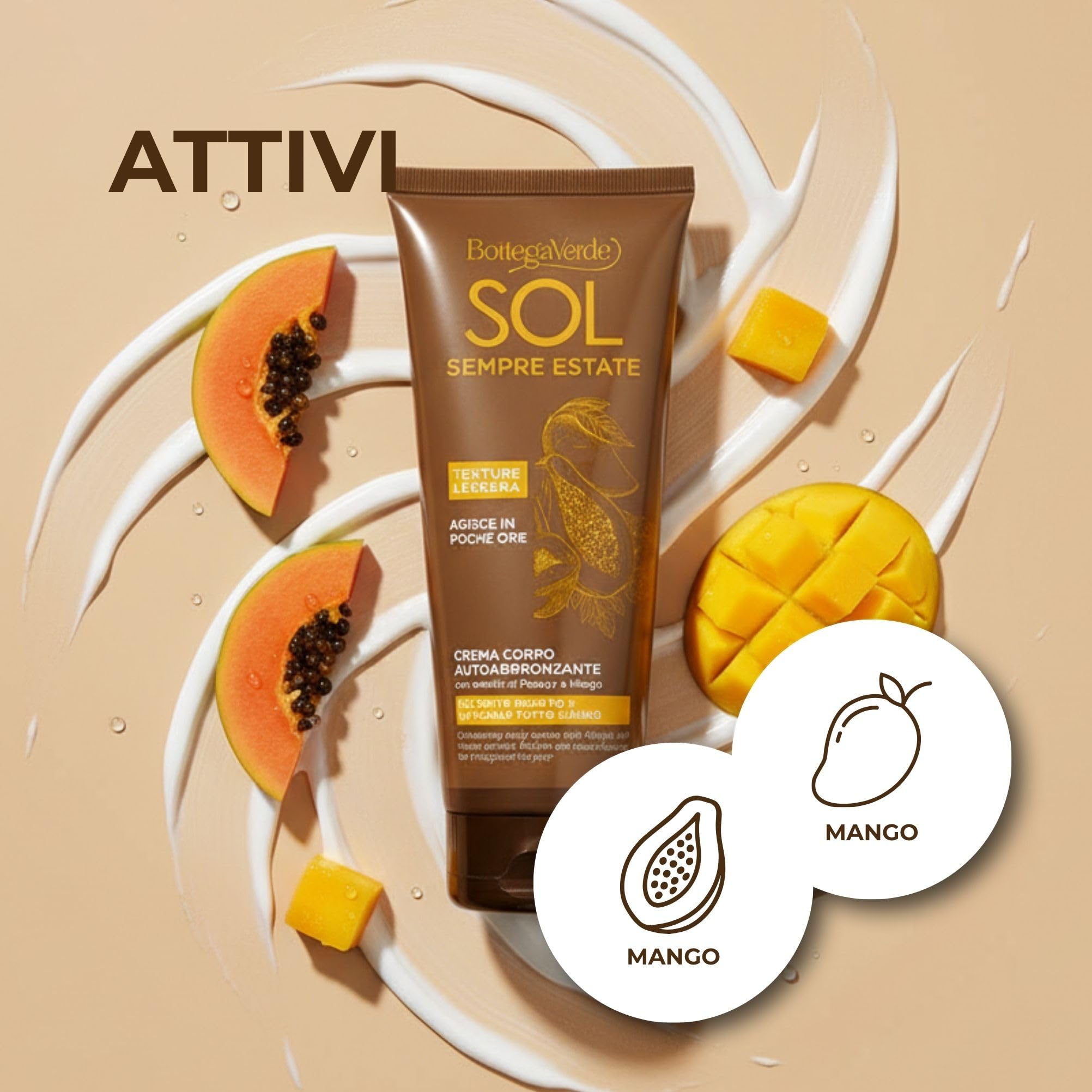 Crema Autoabbronzante Corpo Bottega Verde 200 ml con Estratti di Papaya e Mango