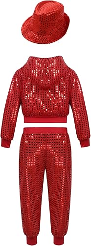 Miniatura 2 de YiZYiF Disfraz de discoteca de hip hop, jazz y baile, con lentejuelas, chaqueta con capucha, pantalones, sombrero, disfraz de Navidad