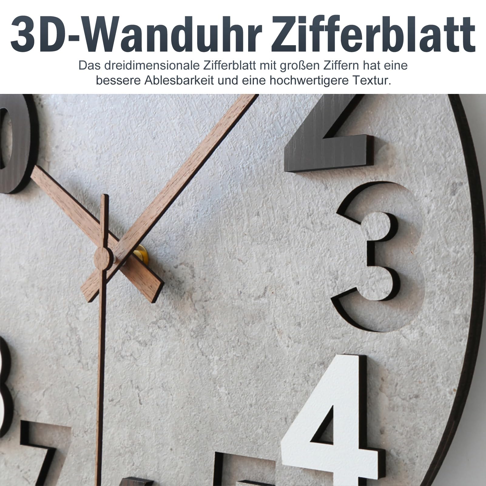 Stellarize Wanduhr Ohne Tickgeräusche Modern Holz 3D Küchenuhr für Wohnzimmer Kinderzimmer Büro (30cm)