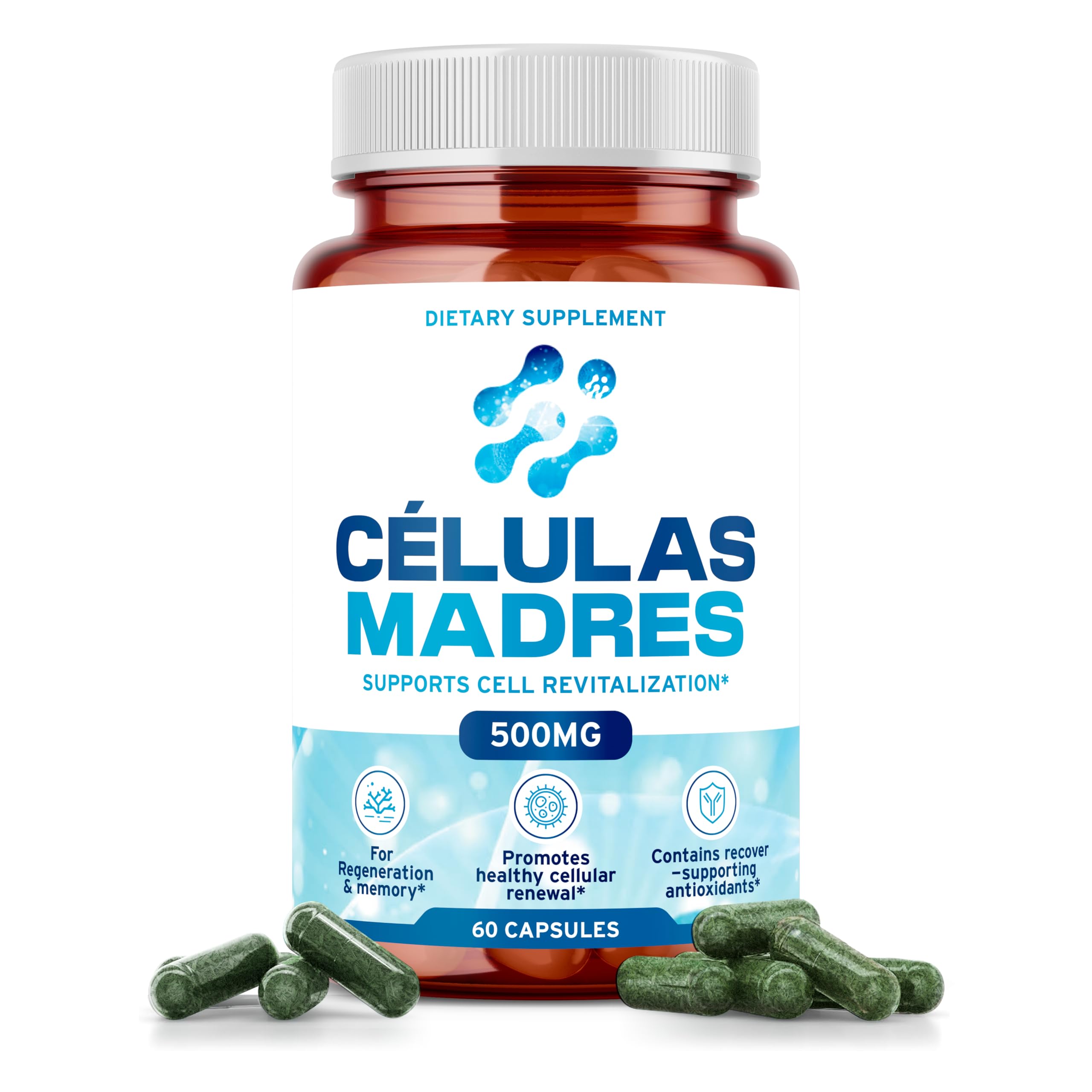 Stem Cell Supplements 500mg (60 Cap) Natural Anti-Aging & Longevity Support with Spirulina & Chlorella, Boost Cellular Renewal, Restore Youthful Energy, Reduce Joint Soreness – Celulas Madre