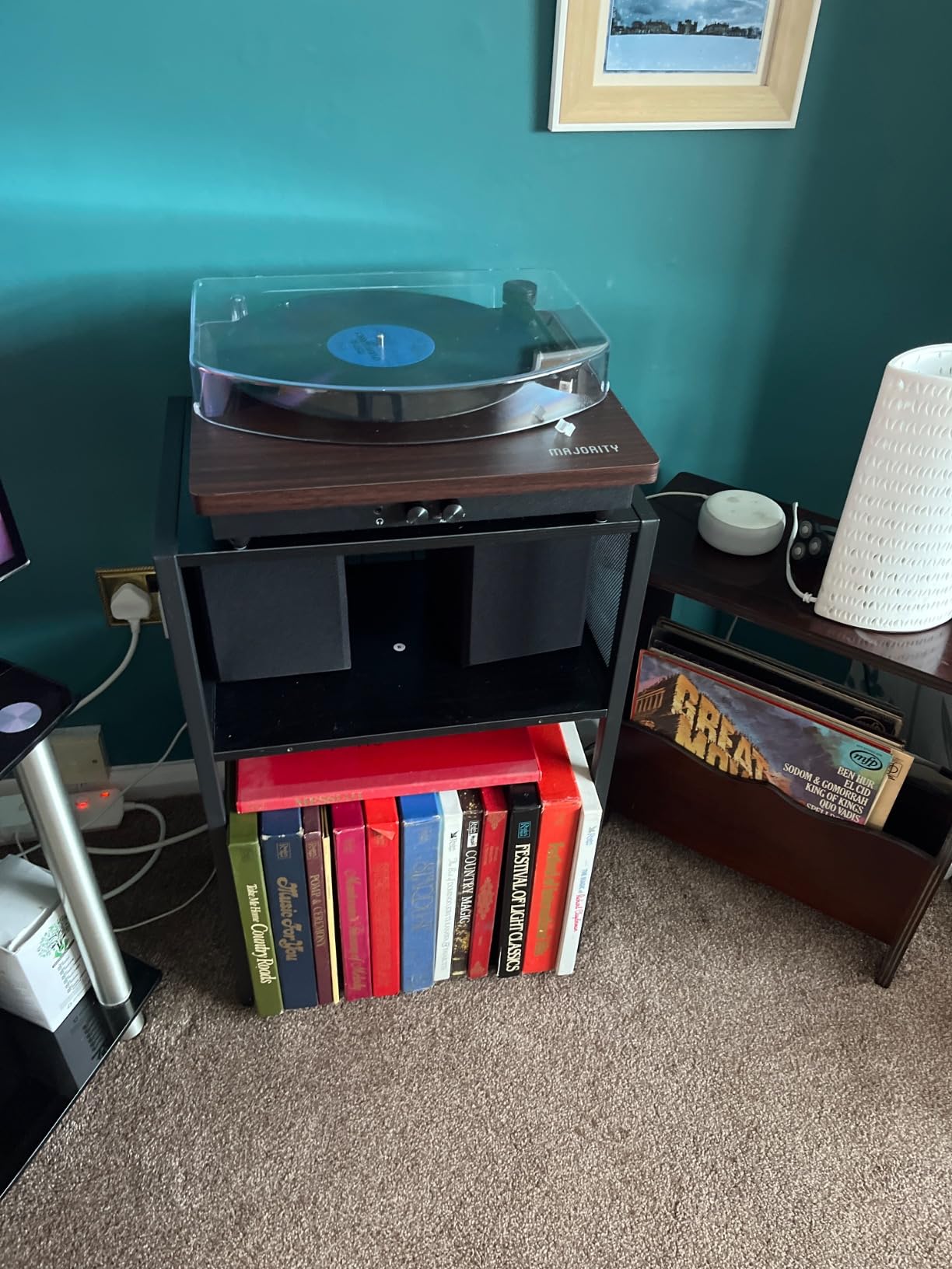 VASAGLE Record Player Stand, 3-Tier Side Table, Vinyl Record Storage up ...