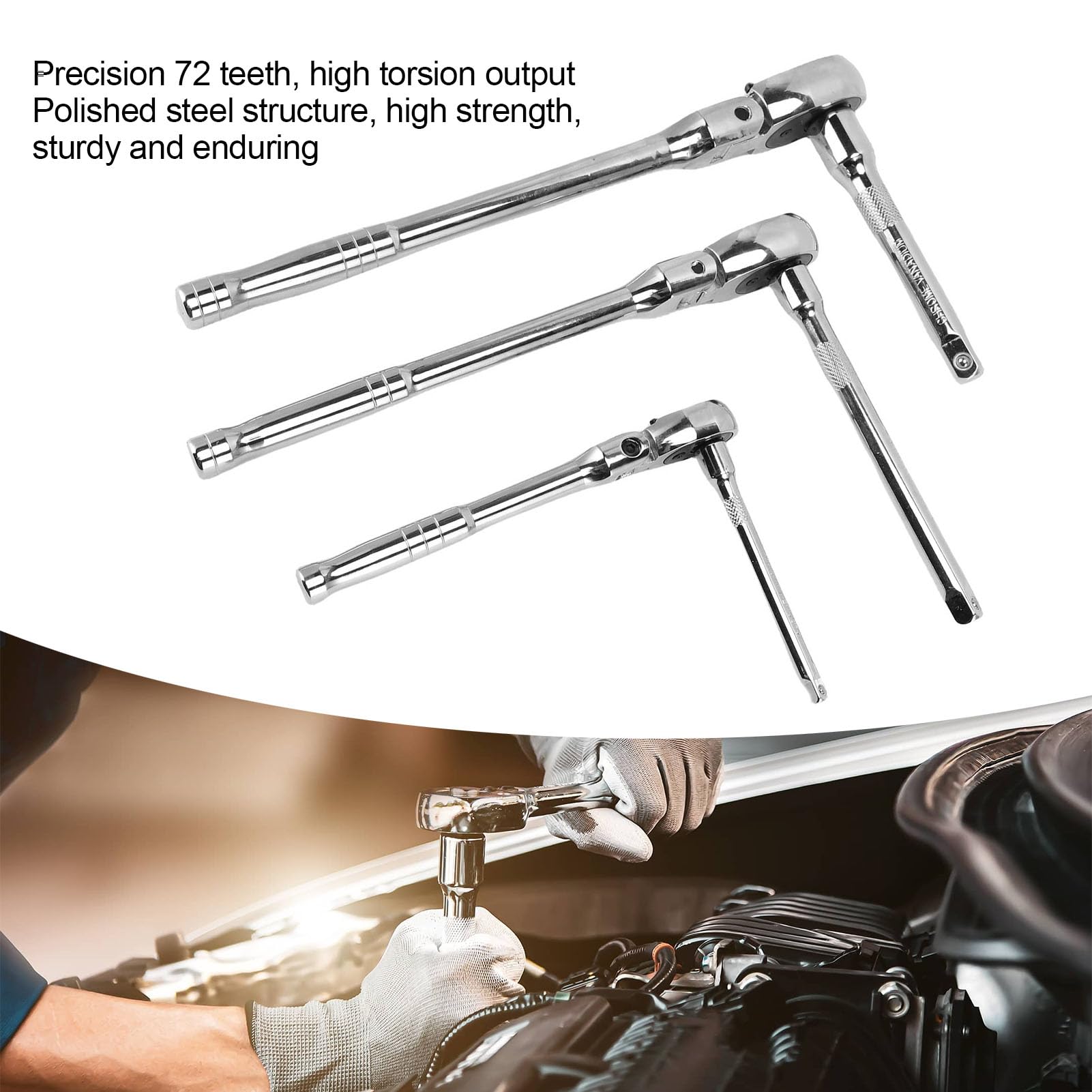Jiawu 6-częściowy zestaw grzechotek z elastyczną głowicą, 1/4", 3/8", 1/2", grzechotka z obrotową głowicą i przedłużką, 72 zęby,regulacja 180°,szybkie zwalnianie,elastyczna rękojeść