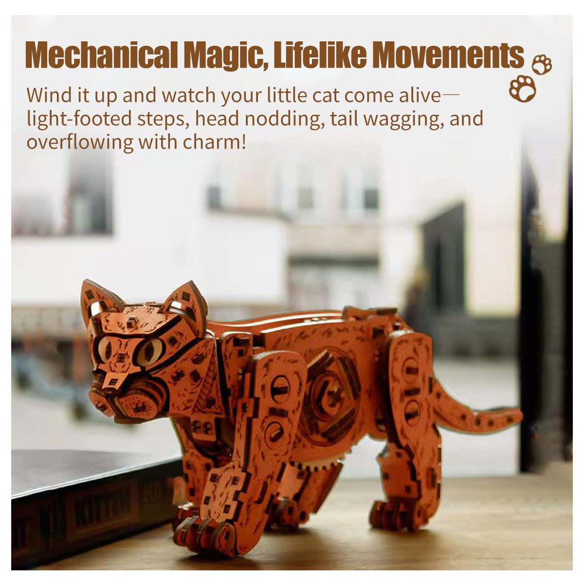 Drewniane puzzle 3D dla dorosłych, mechaniczne kot, 3D, zestaw do montażu, 236 szt., drewniane puzzle dla zwierząt domowych, do samodzielnego wykonania, modelarstwo, rzemiosło, zestaw do