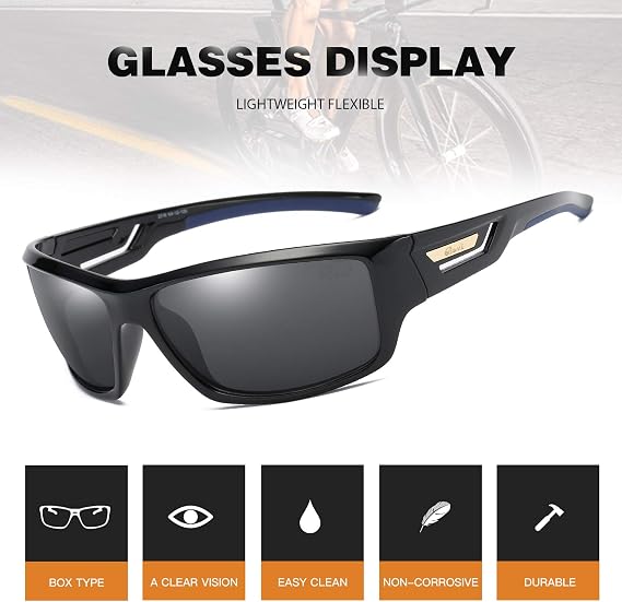 Bevi Polarized Sports Sunglasses TR90 Unbreakable Frame for Men Women Running Cycling Baseball