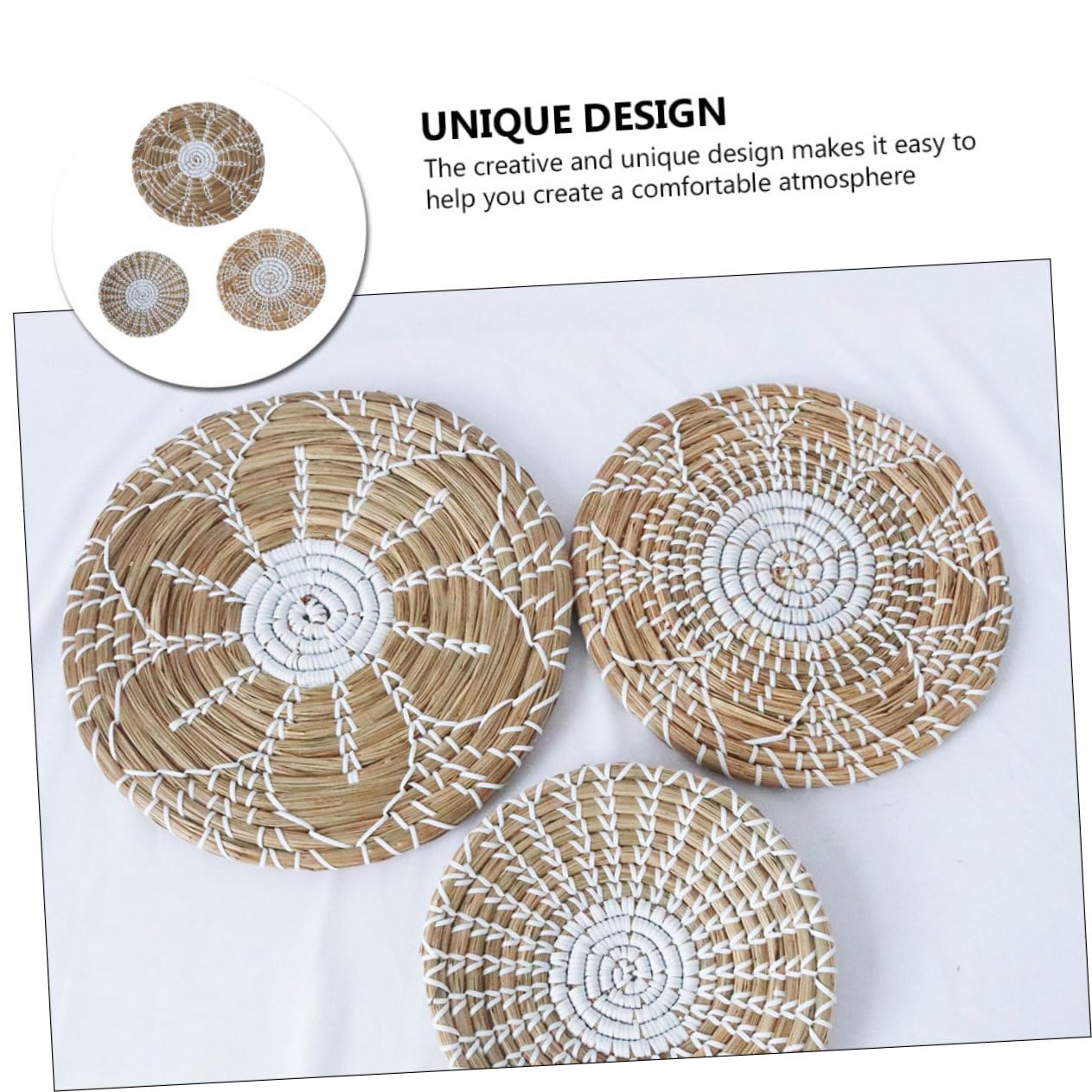 3 Stück Gewebter Wandkörbe Grasmaterial Boho Wanddeko Schlafzimmer Wohnzimmer Küche Hängeornamente