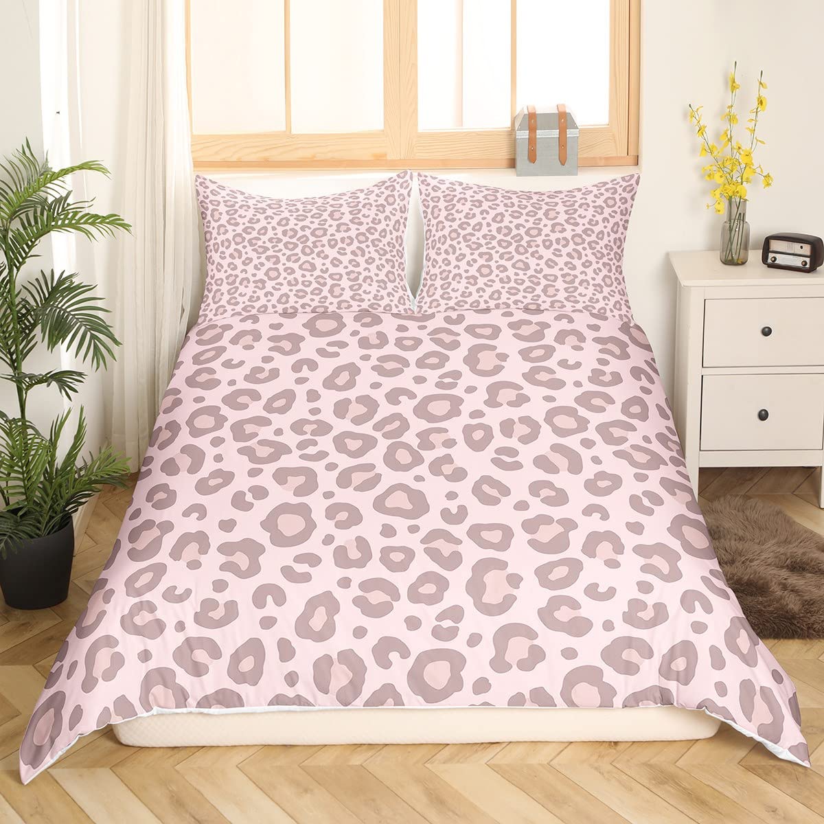 Loussiesd Rosa Leopard Bettbezug Set 135x200cm Kinder Bettwäsche Ultra weich Safari Tierfell Muster Reißverschluss