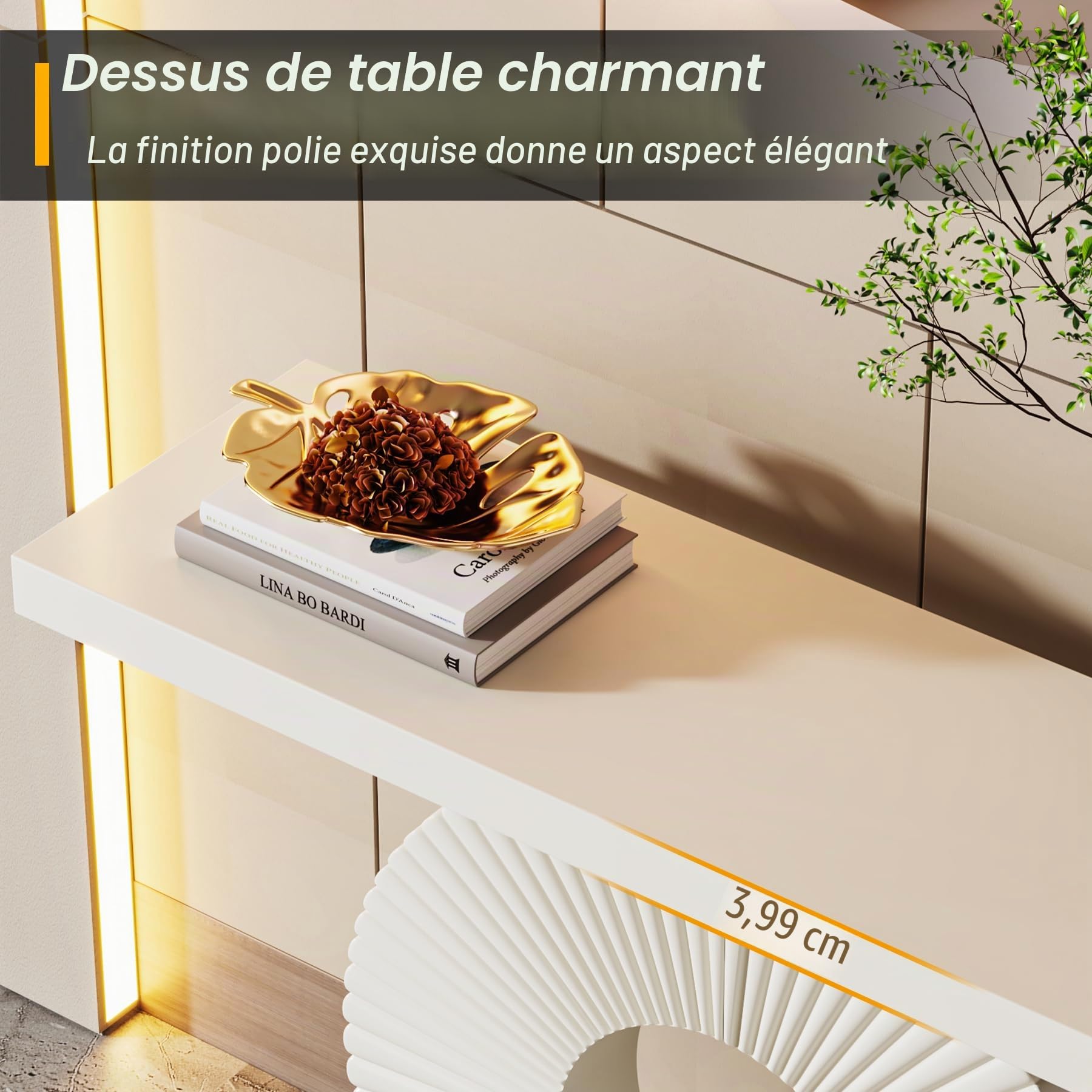 Tribesigns Table Console, Meuble d'Entrée avec Base Circulaire en Forme, Table d'Entrée de 100cm pour entrée Salon, Couloir, Chambre à Coucher, Style campagnard,100 x 30 x 79 cm, Blanc