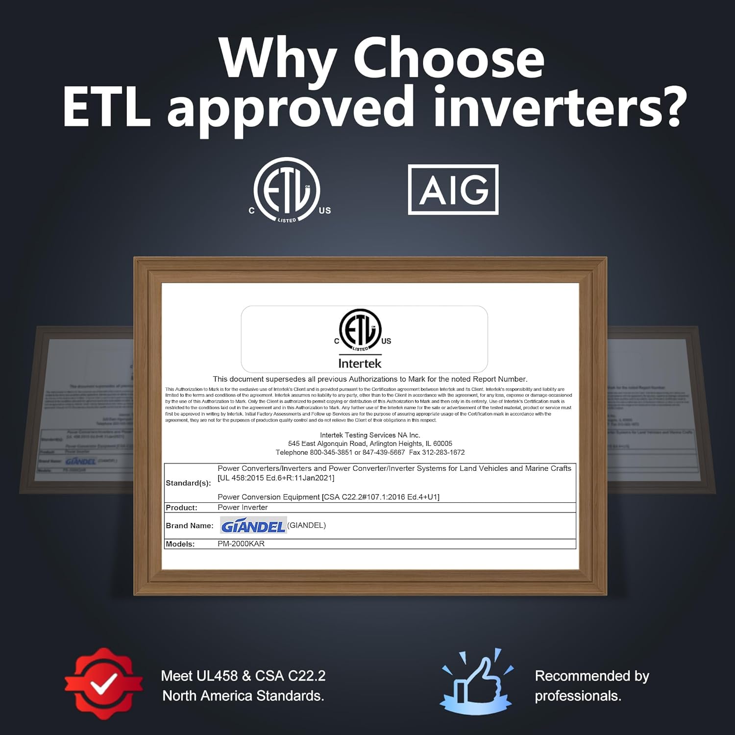 ETL Approval Certificate for GIANDEL Power Inverter