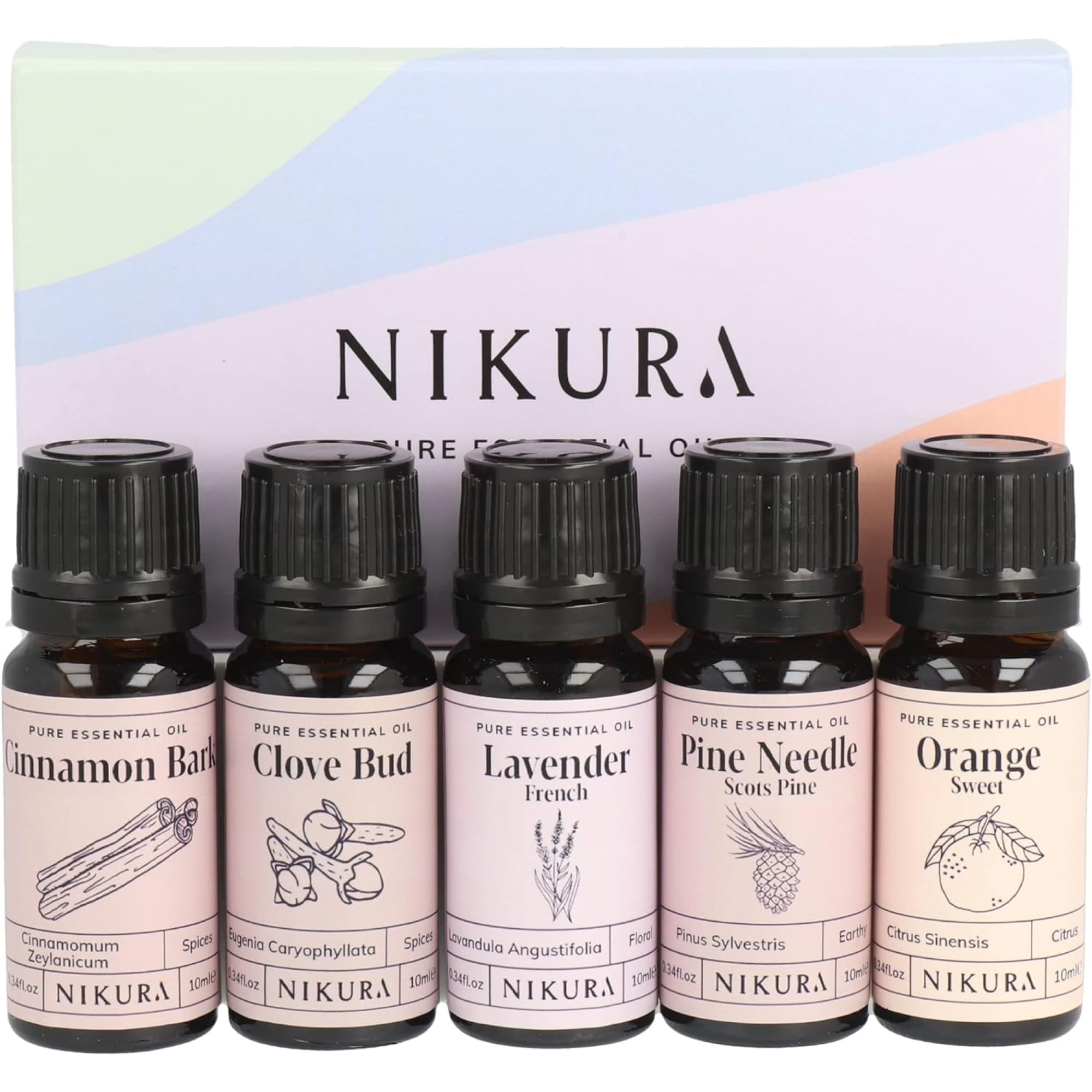 Winter Essential Oils Gift Set - 5 x 10ml | Essential Oils for Diffusers for Home, Aromatherapy, Candle & Soap Making | Cinnamon Bark, Clove Bud, Lavender, Pine, Sweet Orange | UK Made
