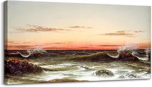 crmotu Sunset Large Wall Art, Coastal Landscape Canvas Painting, Ocean Scenery Vintage Art Prints, Seascape Aesthetic Pictures Wall Decor Living Room Bedroom Office, Rustic Farmhouse Decor 20"X40"