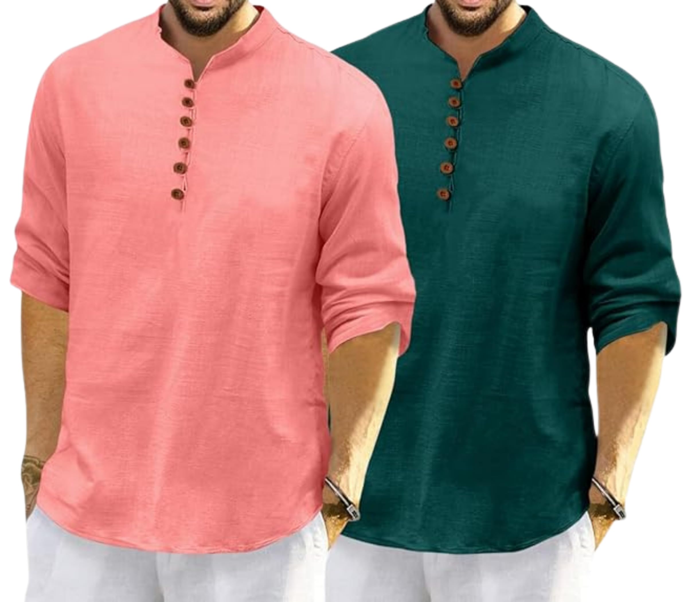 finivo fashion Combo of Men’s Casual Full Sleeve Kurta Style Shirt with Button Placket, Lightweight Breathable Fabric, Regular Fit Ethnic Fusion Wear for Daily & Festive Use Pack of 2-picture-30