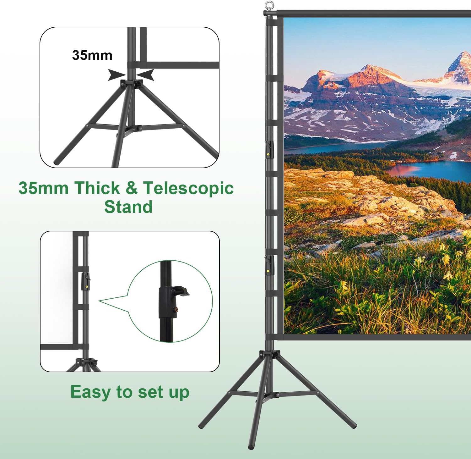 Projector Screen and Stand, 180 inch Outdoor Projection Screen 15 FT Large Portable Movie Screen Wrinkle-Free 16:9 4K Rear Front Foldable Washable with Carry Bag for Backyard Theater Movie Night