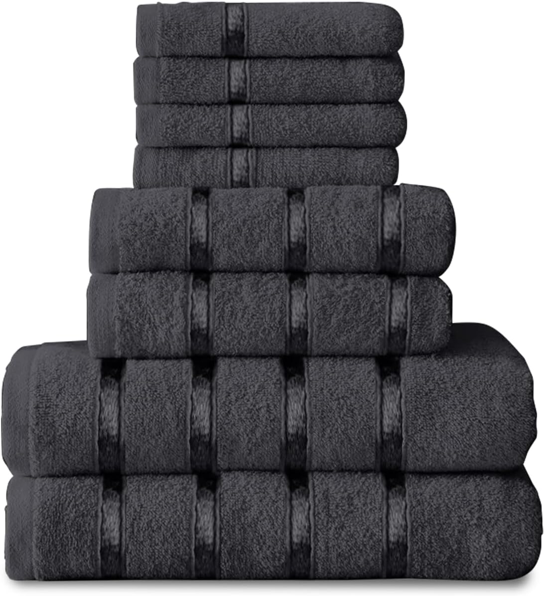 GC GAVENO CAVAILIA 8 Piece Egyptian Cotton Towels - Quick Dry Highly Absorbent Bathroom Towel Bale - (4 Face Towel + 2 Hand Towel + 2 Bath Towel) - Charcoal