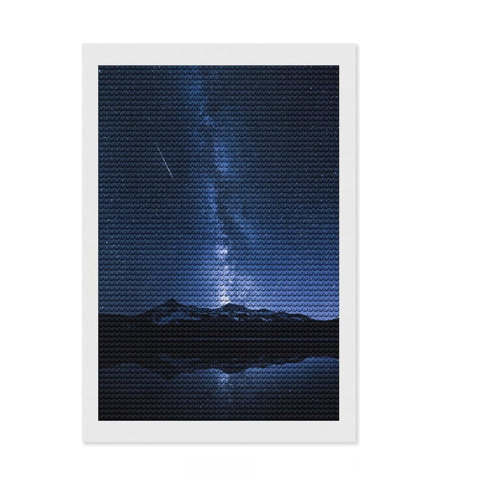 Junmoney Galaxies Reflection Diamond Painting Kit 8"x12", Neat Printed Canvas, Sparkling Round Gems, Fun Craft Experience, Office Decor