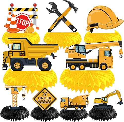 Gameza Decoraciones de fiesta de cumpleaños de construcción, suministros de fiesta de construcción, centros de mesa de panal de abeja, decoraciones