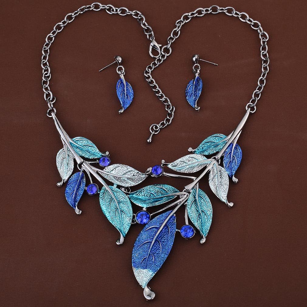 YAZILIND Multicolor Leaf Branch Earrings Chunky Bib Necklace Jewelry Set Women Wedding Party - Image 2