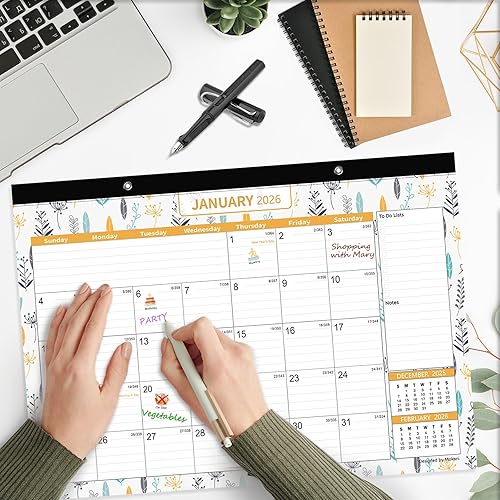Miniatura 5 de Calendario de Escritorio 2026-2027, Calendario Mensual Grande de Escritorio Mokani 2026 (Ene.2026 a Jun.2027) 17"x12" con Cubierta de Plástico, Días
