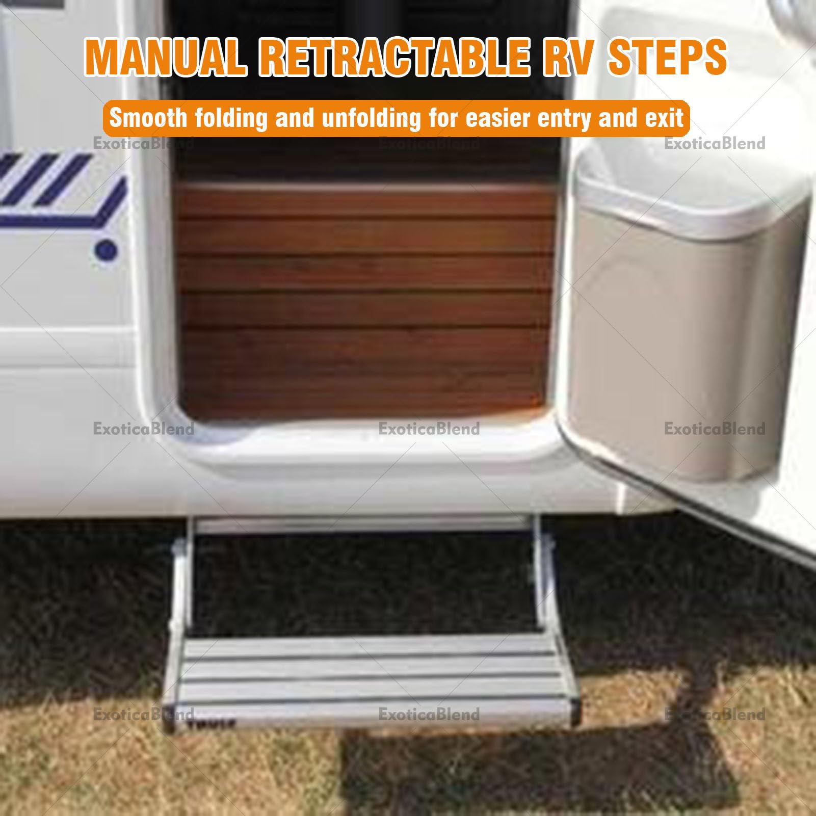 Gradino Elettrico per Camper, con Luce LED, Accessori Camper Campeggio, 150 kg, Gradini Antiscivolo, Compatti, Espandibili o Ripiegabili con Una Sola Mano, per Roulotte, Camper 1Step-Automatic(12V)