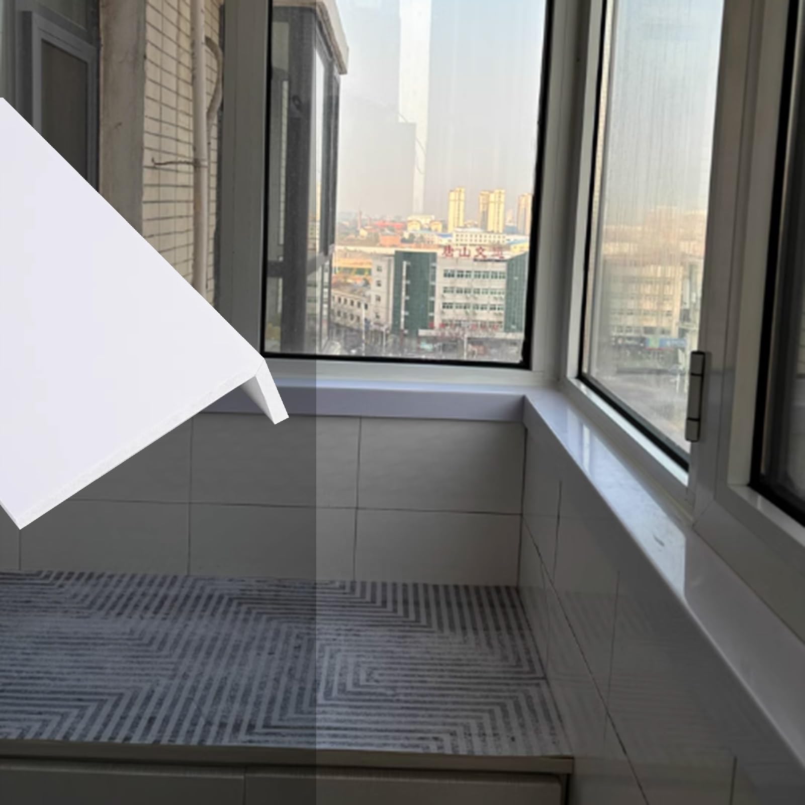 Copertura decorativa per davanzale della finestra con finitura piastrellata, colore bianco, per davanzale della finestra e protezione bordi per balcone (80 x 20 cm)
