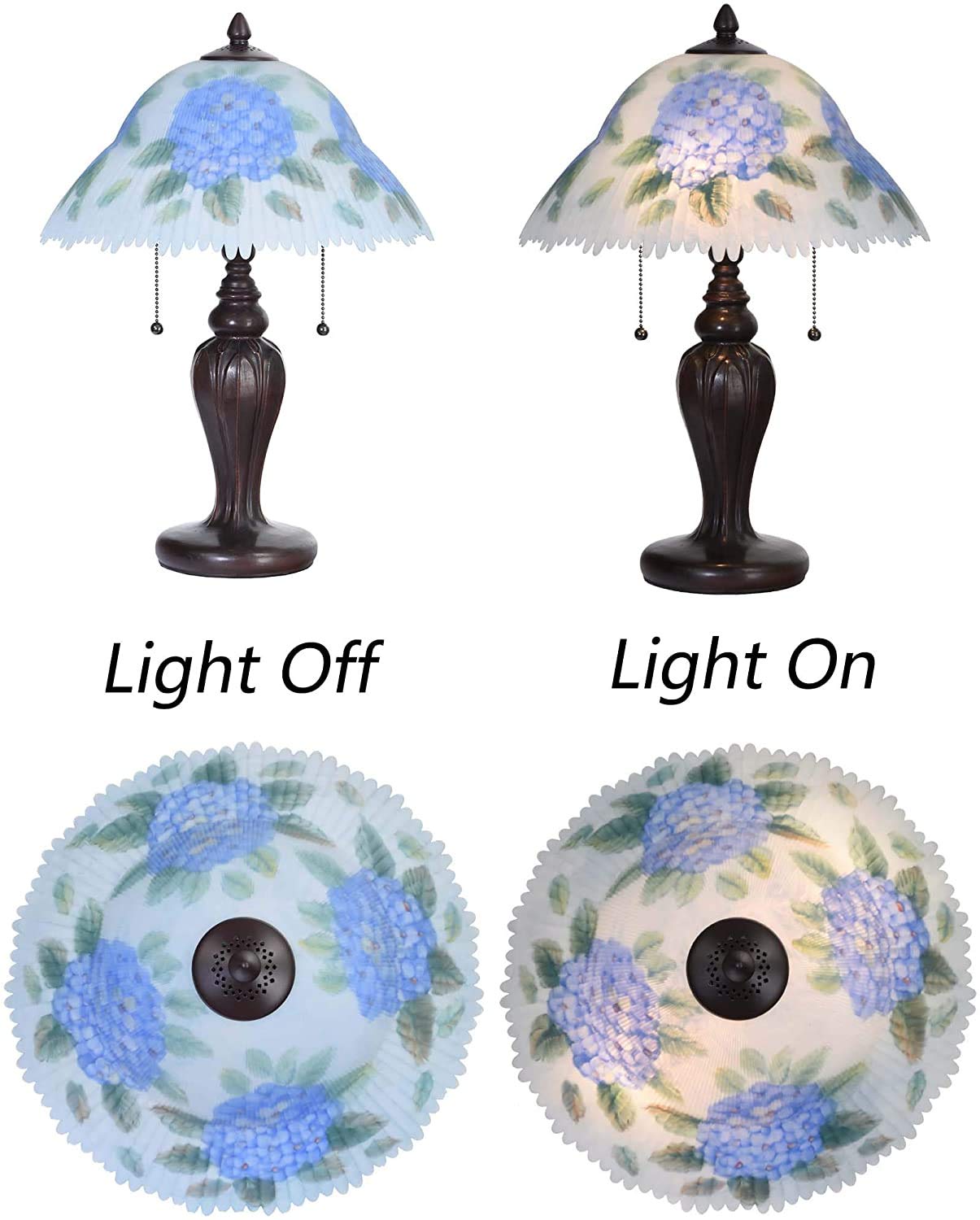 Bieye L30780 Lampada da tavolo in vetro colorato in stile Tiffany con base a braccio girevole per la lettura e la decorazione della casa (rosso barocco)