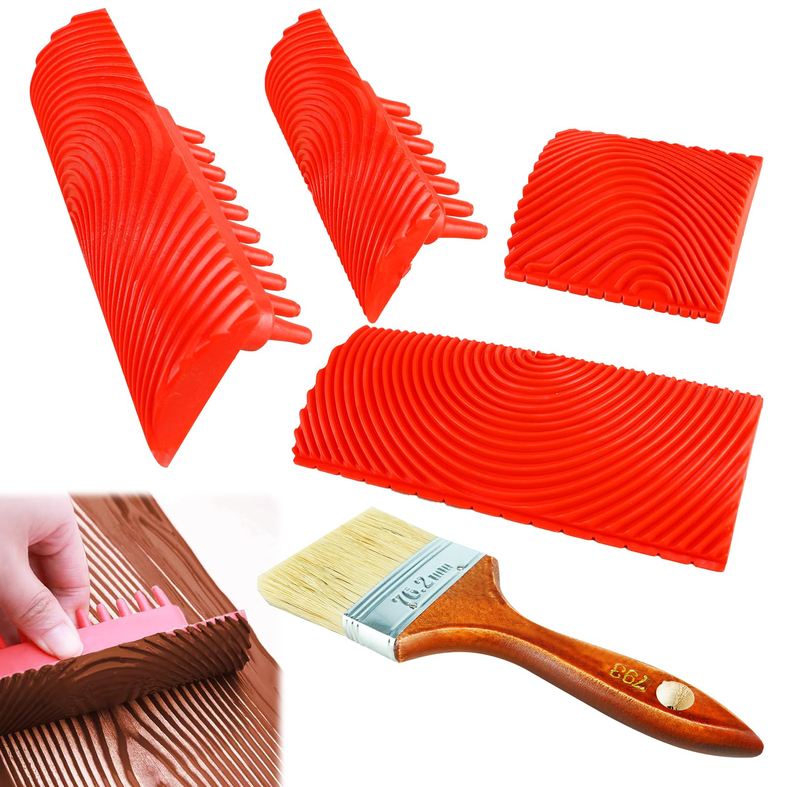 5 Pcs Wood Graining Tools, Soft Rubber Wood Graining Knurling Tool DIY Painting Look Like Natural Wood Grain Brushes Wood Pattern Faux Wood Texture