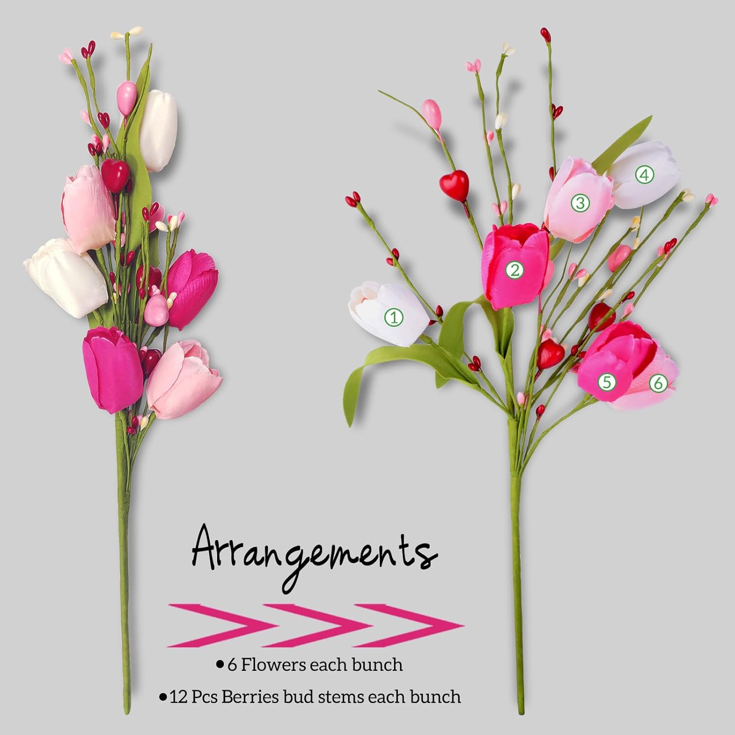 Artificial Flowers Tulips Fake Flower with Love Heart Bouquet Bulk for Home Kitchen Dinner Table Decor Porch Patio Decor - Image 2