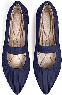 TINGRISEWomen's Flats Shoes Pointed Toe Knit Washable Ballet Comfortable Dressy Mary Jane Flat