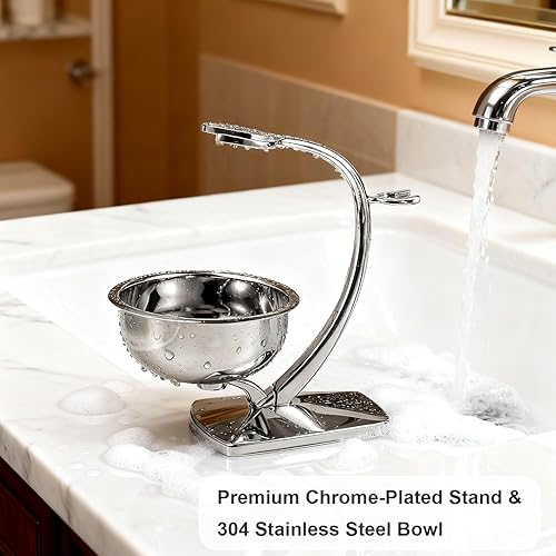 Miniatura 3 de GRUTTI Juego de cuenco y soporte de afeitar con base magnética, cuenco de acero 304 y soporte de aleación cromada, almacenamiento todo en uno, se