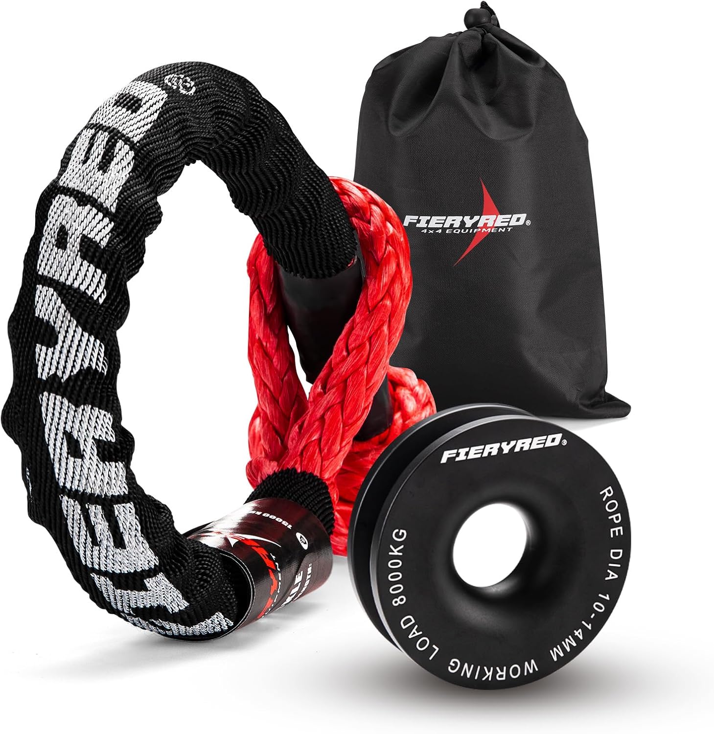 FIERYRED Synthetic 1/2"x22" Soft Shackle with Snatch Ring, Recovery Rope 38000lbs Towing Ring 44000lbs Breaking Strength for Towing Truck ATV UTV SUVs Off-Road Vehicel, Black&Red