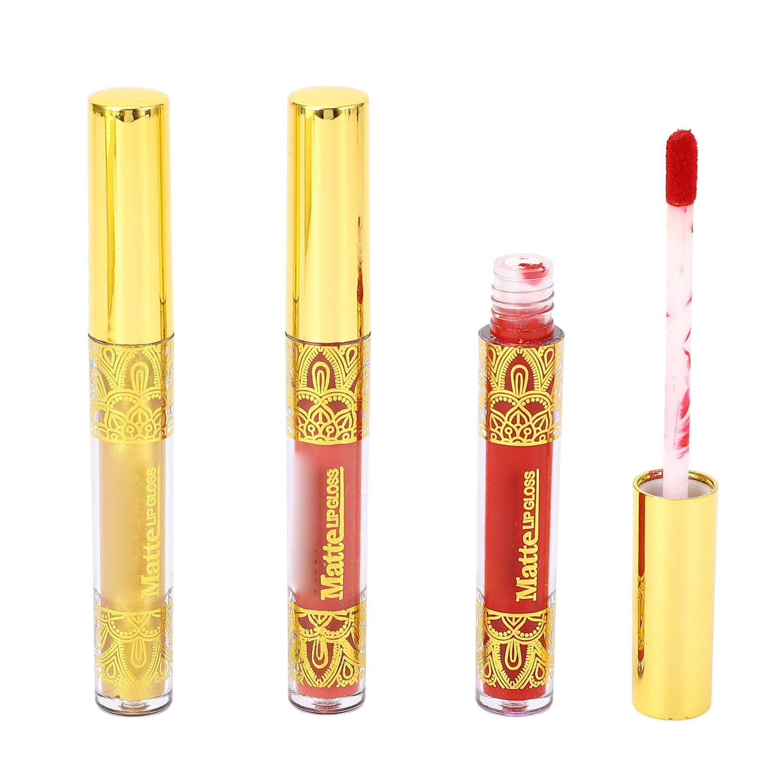 3pcs Golden Matte Lip Gloss Set, Liquid Lipstick, Hydrating Lip Gloss for All Day Wear, Lip Oil with Comfortable Brush for Precise Application