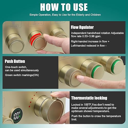 Miniatura 5 de Enga Sistema de chorros de ducha de lluvia de 16 pulgadas con grifo de ducha termostático de metal, todos los cabezales de ducha pueden trabajar