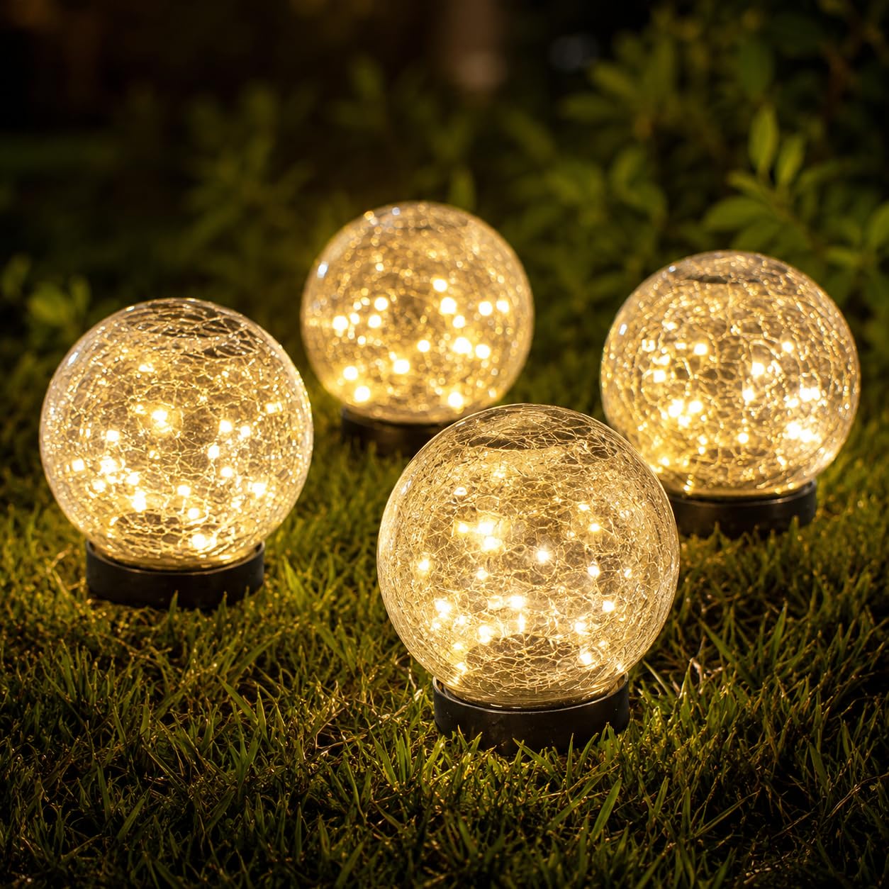 Ciskotu 4 Stück Bruchglas Solarleuchten für Außen, 120 LED Solarlampen für Aussen Garten, IP44 Wasserdicht Solar Gartenleuchten für Gartendeko, Balkon, Terrasse, Rasen, Wege (Warmweiß)