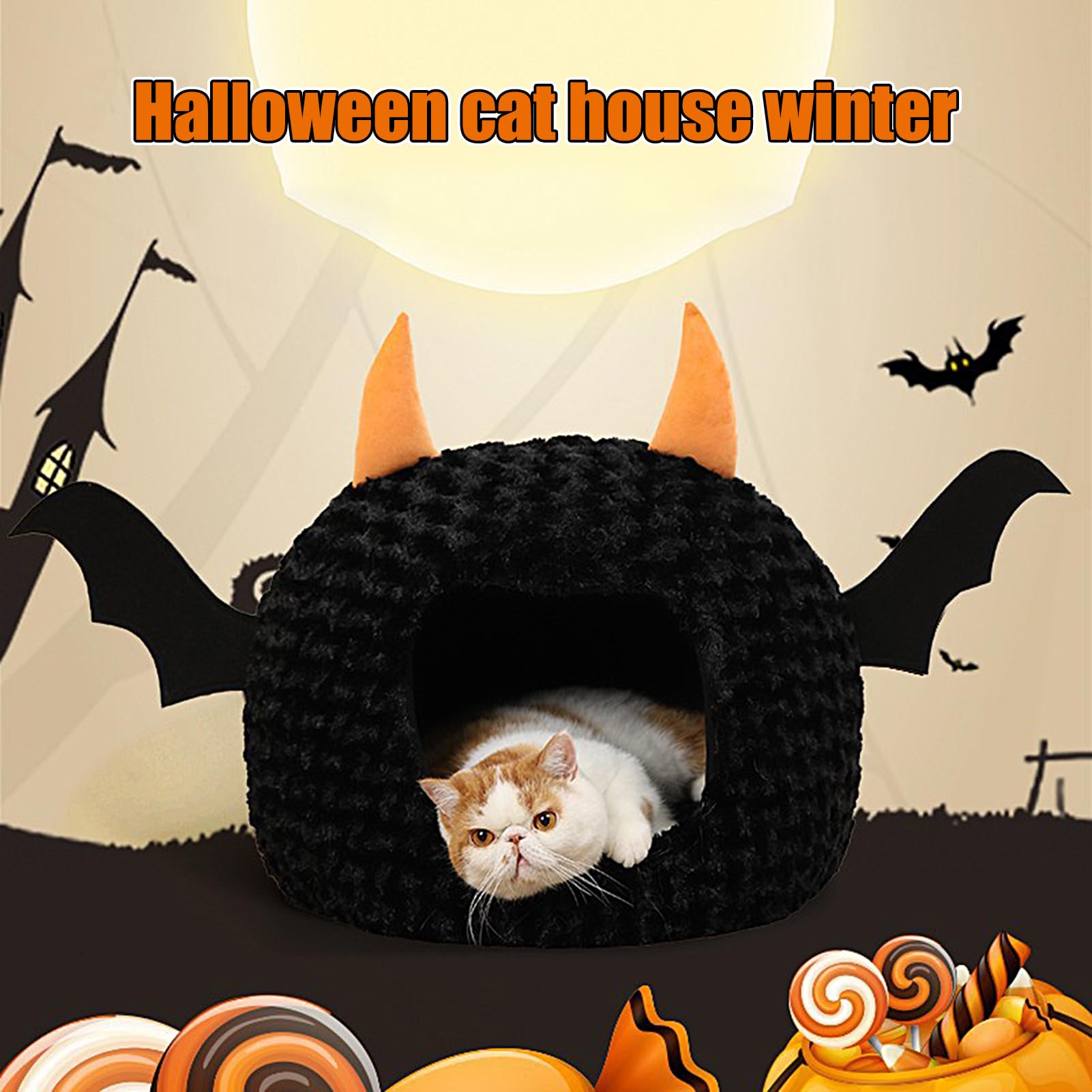 Happy Halloween Hundebett Mit Fledermaus-Muster – Ultraweich, Rutschfest & Waschbar (61 X 91 Cm, Orange)