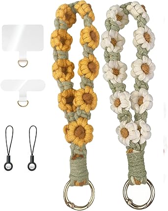 Boho Macrame Keychain Wristlet Keychains Keyring Bracelet Handmade Wrist Lanyard for Women Girls Crochet Car Keys