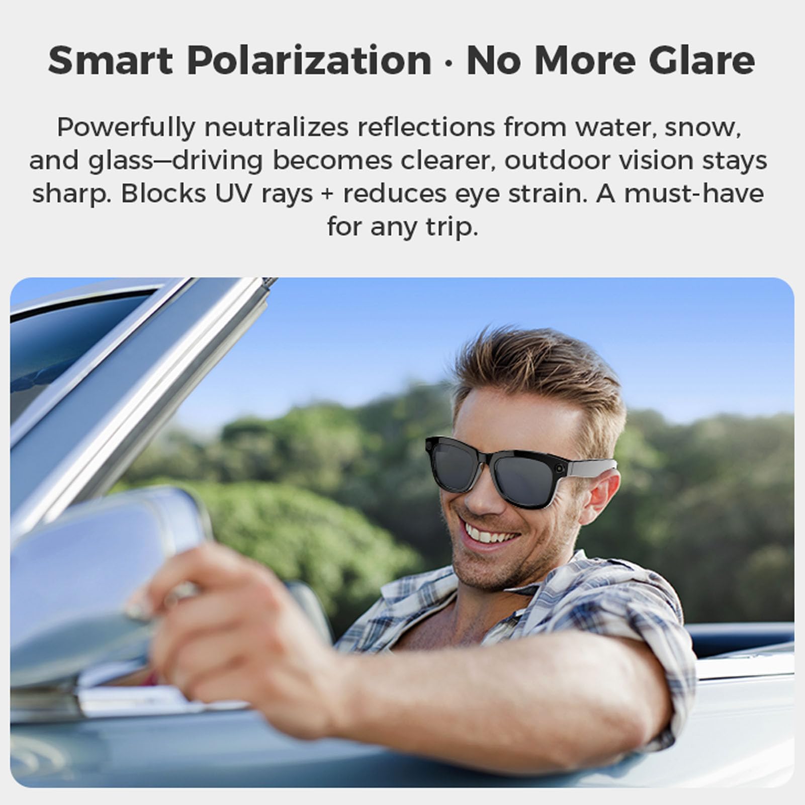 Gafas Inteligentes, Gafas de Traductor de IA, Cámara Multifuncional de 8MP Bluetooth Llama Gafas de Música, Reconocimiento de Objetos de Fotografía, para Chatgpt (Gafas de Sol)