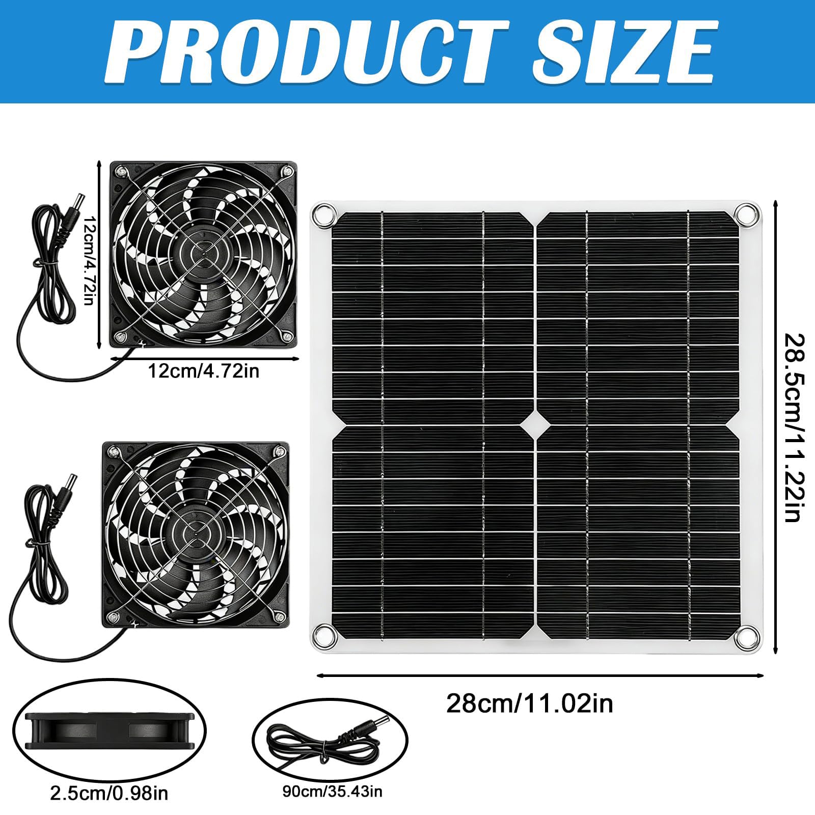 Ventilateur Solaire 12 W Résistant aux Intempéries avec Panneau Solaire et Double Extracteur