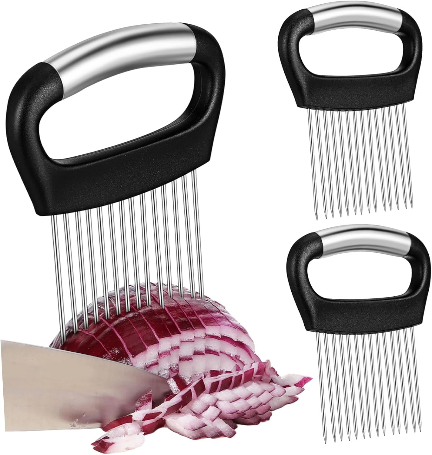 3pcs Onion Slicing Tool Vegetable Holder Meat Tenderizer for Precise Cutting of Tomatoes Potatoes and More Slicing Guide for Uniform Vegetable Cuts
