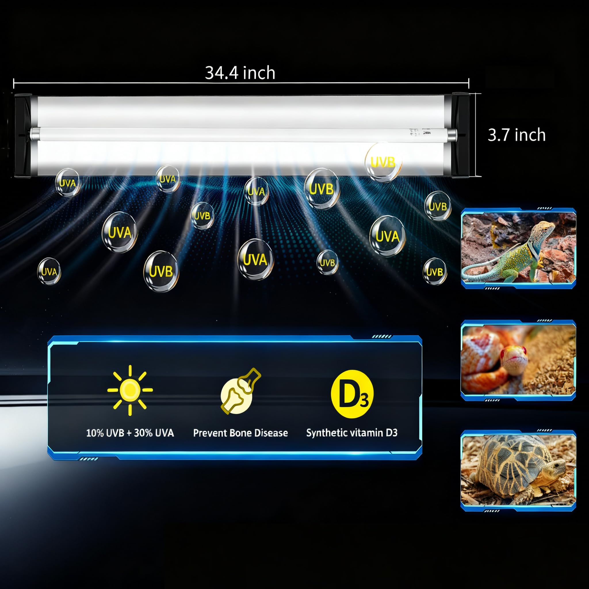 LUCKY HERP T5 Reptile Light Fixture Combo Kit 24W (New Upgrade), UVB Reptile Light Fixture with Desert UVB 10.0 22" Fluorescent Tube, UVA UVB Reptile Light for Lizard, Bearded Dragon, Tortoise - image 3