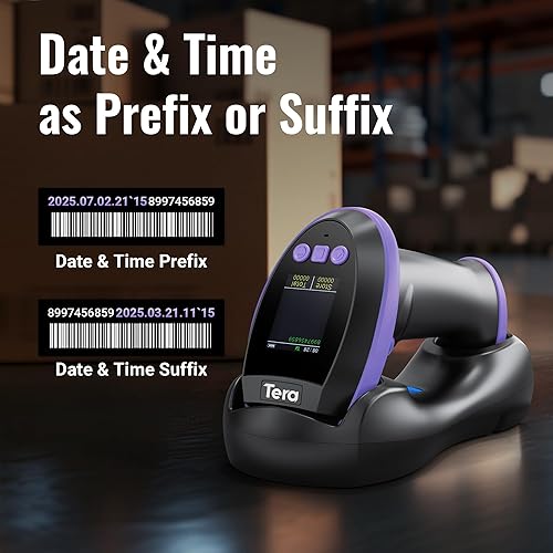 Miniatura 7 de Tera Escáner de Código de Barras Inalámbrico con Pantalla Versión Pro 1D 2D QR con Teclado de Configuración, Cuna de Carga, Funciona con Bluetooth