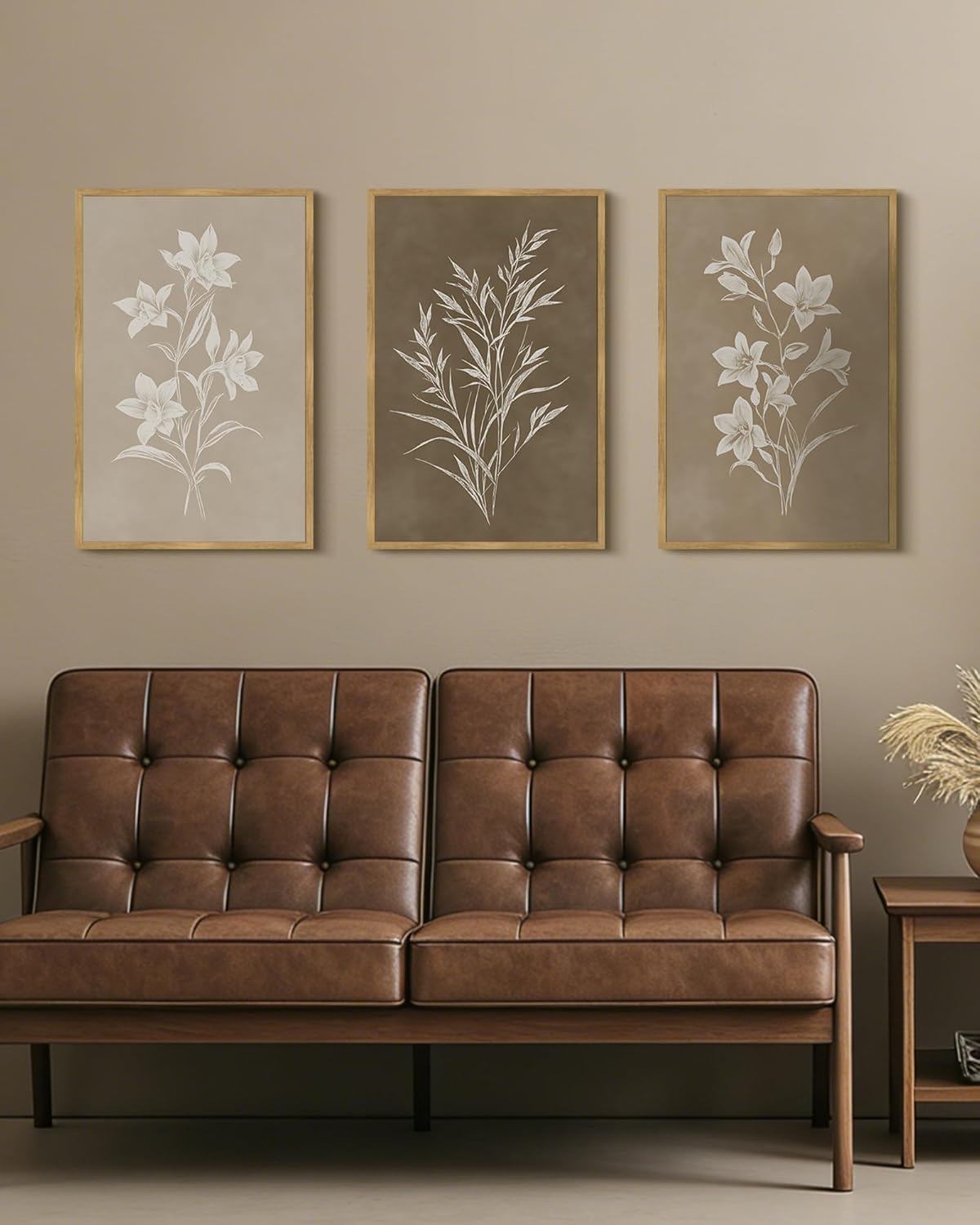 Drsoum Vintage Neutral Botanical Flower Wall Art Framed Retro Colorful Boho Floral Prints Morden Retro Wildflower Rustic Artwork Kitchen Dining Room Ready to Hang 16x24in Natural Framed