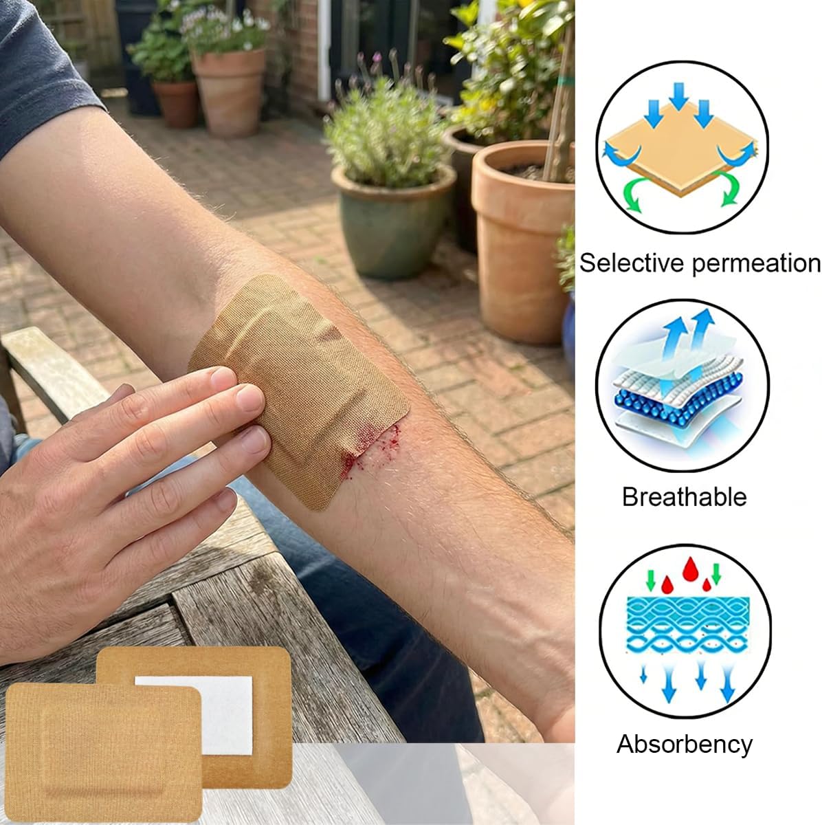 60Pcs Adhesive Large Bandages Bulk Flexible Fabric Bandages, 2 Sizes