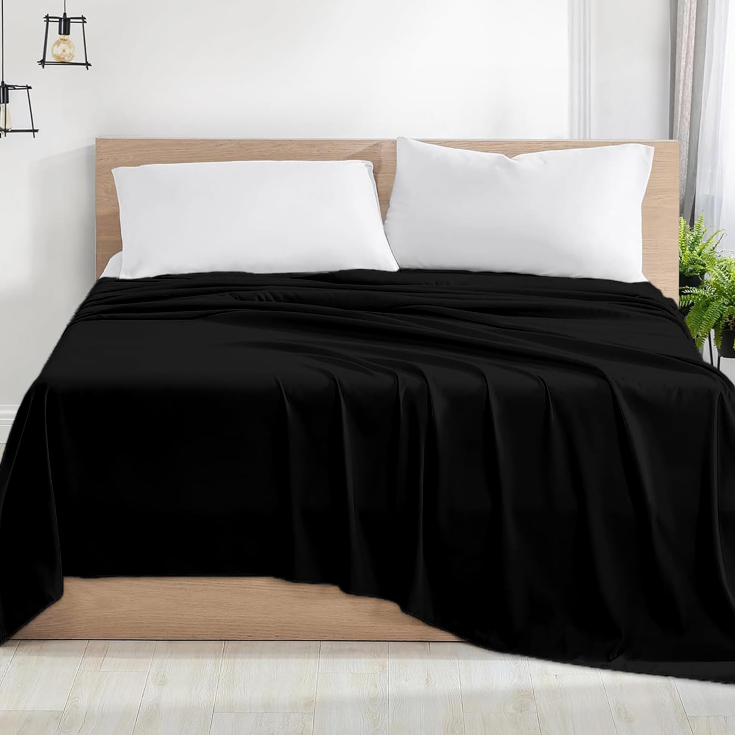 Rohi Microfibre Single Flat Sheet Black – Comfy Soft & Breathable Flat Bed Sheet – Anti Allergy & Durable Top Sheets for Hotels, Bedrooms & Guest Rooms – Easy Care Layer Sheet (Black, 177x255cm)
