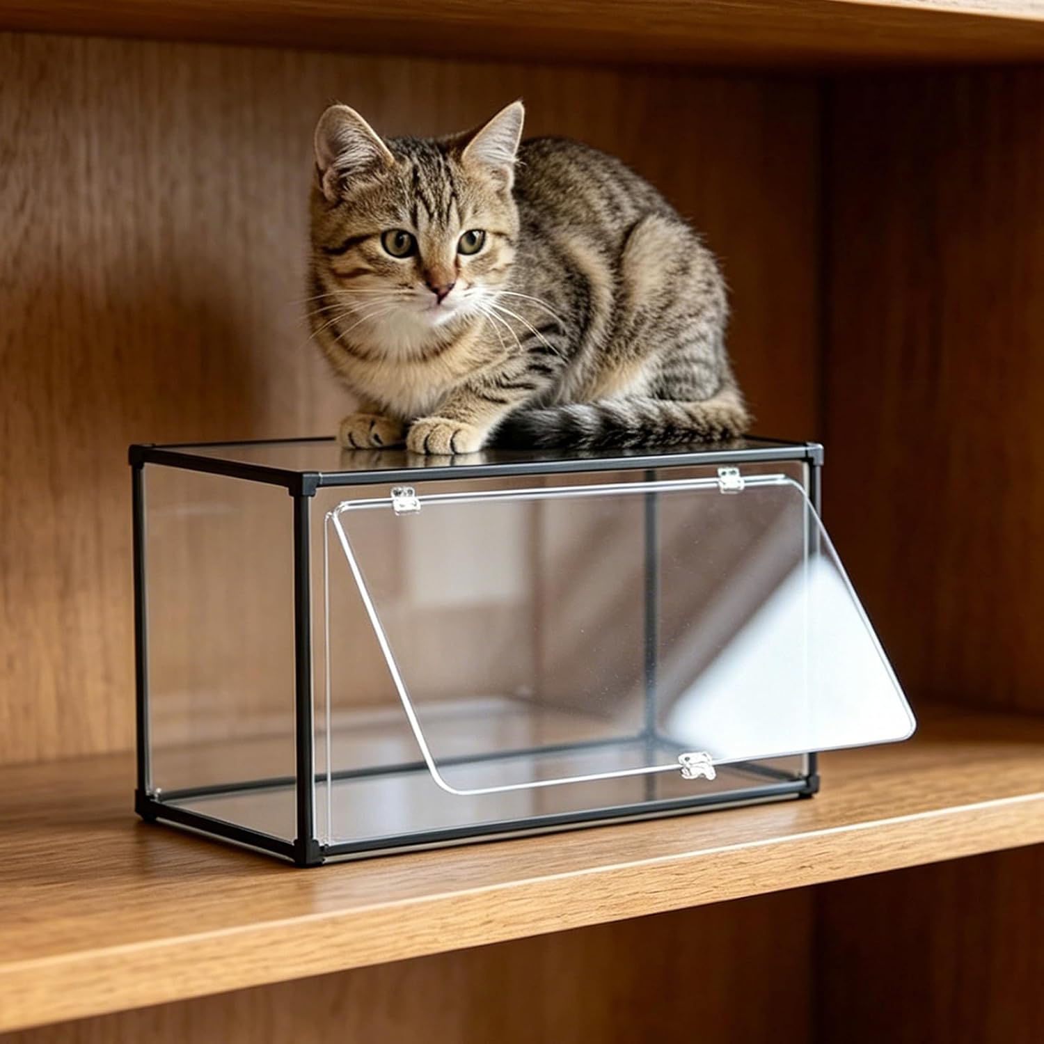 UrbanUp Acrylic Box with Black Aluminum Frame, High Load Capacity Rectangular Clear Storage Box, Lockable Collectibles/Ornament Decoration Boxes(40x80xH50cm/16x32x20)