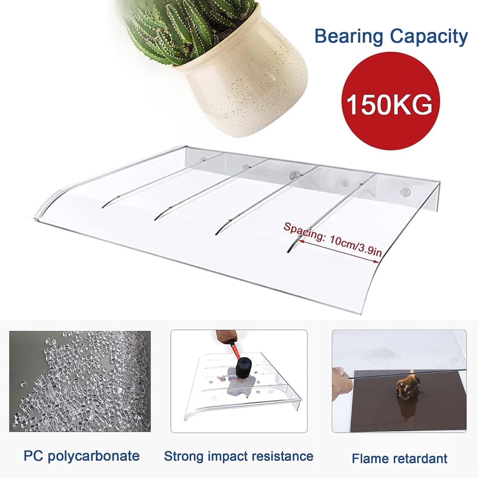 Tettoia Per Porta In PET Trasparente Froadp – 50x160 Cm, Spessore 3,5 Mm, Antipioggia E Anti-UV, Resistente Da -40°C A +70°C