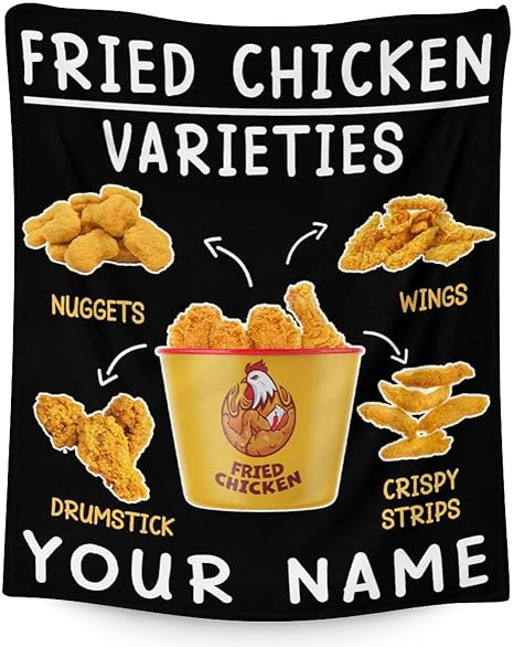 Mercuryelf Custom Chicken Nugget Blanket - Soft, Fuzzy & Warm - 60x80 Inches Flannel Throw Blankets for Bed, Couch - Black Novelty Throws Gift for Adults