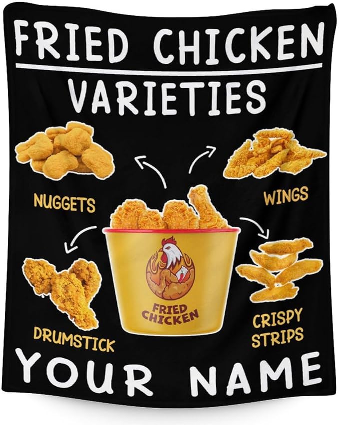 Mercuryelf Custom Chicken Nugget Blanket - Soft, Fuzzy & Warm - 60x80 Inches Flannel Throw Blankets for Bed, Couch - Black Novelty Throws Gift for Adults
