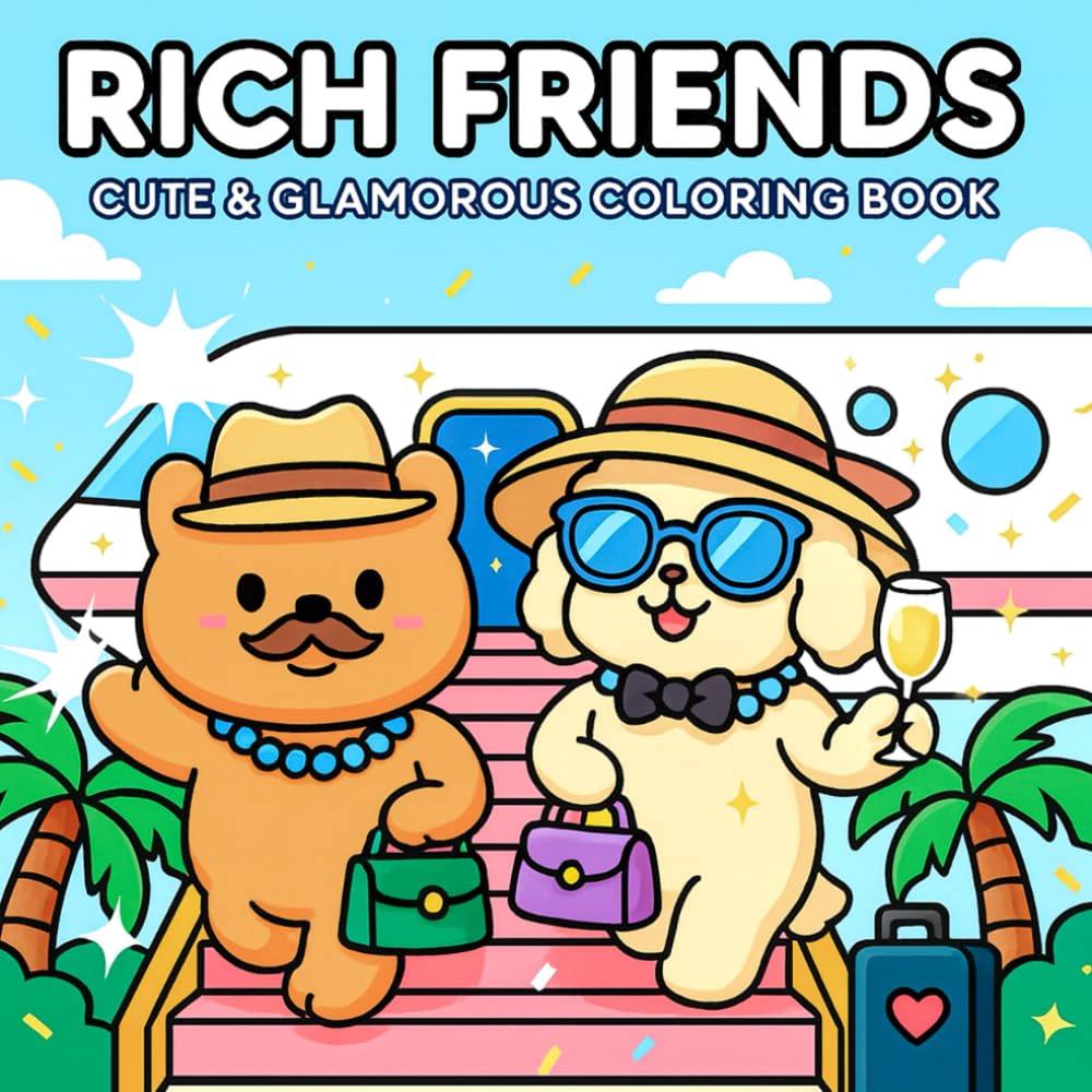 Rich Friends - Cute & Glamorous Coloring Book: A Relaxing Animal Coloring Book For Adults And Teens With A Fluffy Poodle And A Charming Dog (Comfy & Easy Designs)
