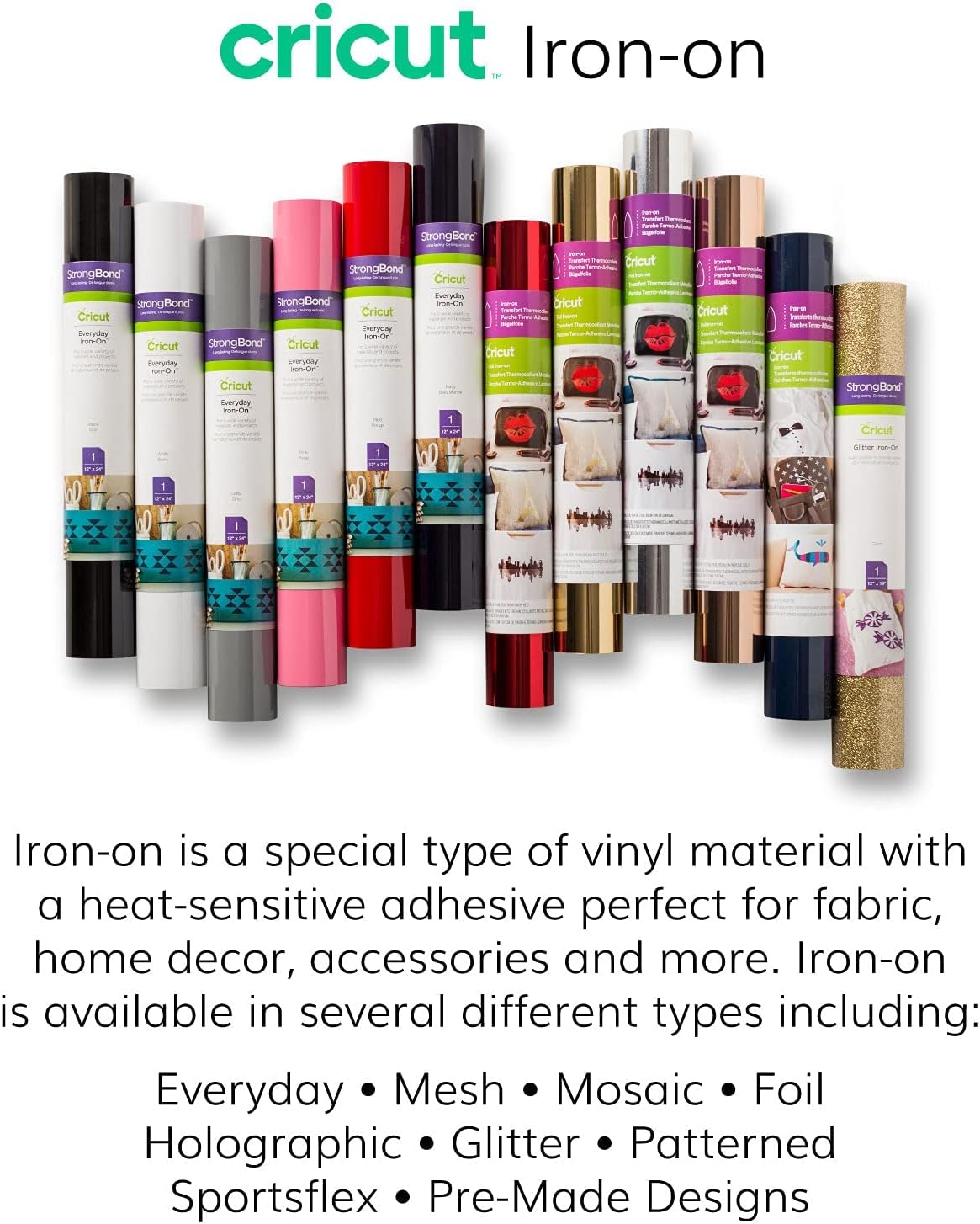 Cricut Everyday Iron On - 12” x 2ft - HTV Vinyl for T-Shirts - Use with Cricut Explore Air 2/Maker - White